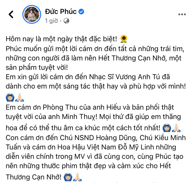 Hết Thương Cạn Nhớ đạt 100 triệu lượt xem, Đức Phúc gửi lời tri ân đến cố NSND Hoàng Dũng - ảnh 2