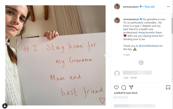 Emma Watson đã hưởng ứng #IStayHomeFor, đến lượt bạn ở nhà vì cộng đồng - ảnh 1