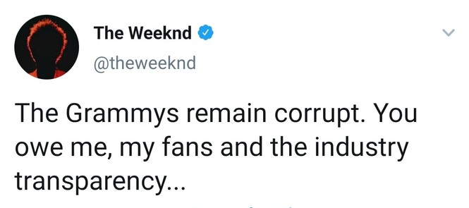 The Weeknd bất bình, lên tiếng vạch mặt Grammy sau khi hit “Blinding Lights” bị ngó lơ - ảnh 1