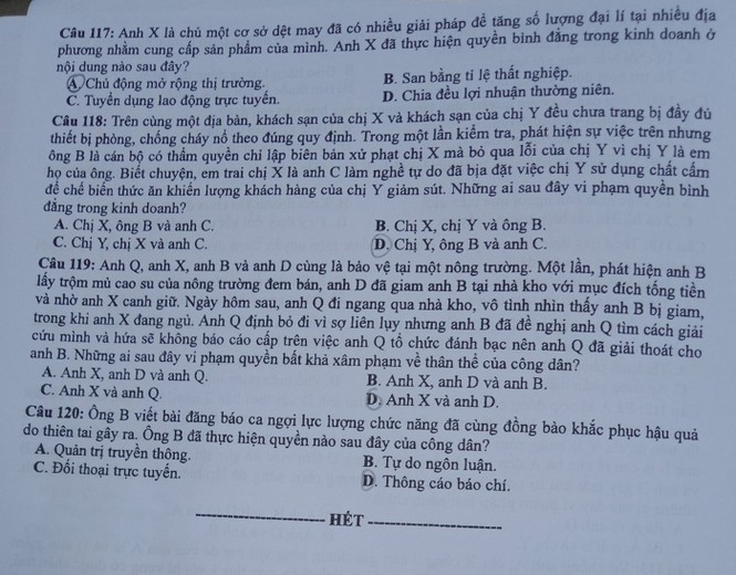 Câu hỏi trong đề Giáo dục công dân kỳ thi tốt nghiệp THPT 2020 bị cho là không chính xác - ảnh 1
