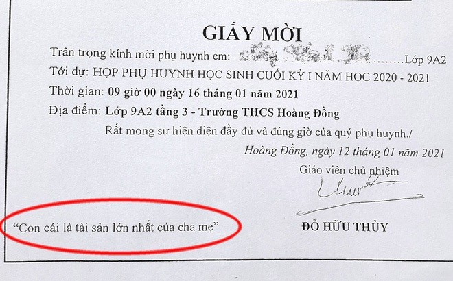 Ghi giấy mời họp phụ huynh