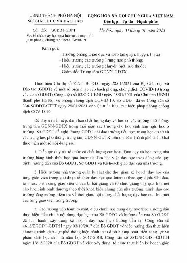 Học sinh Hà Nội bắt đầu học trực tuyến từ ngày mai 1/2 theo thời khoá biểu chung của trường - ảnh 1