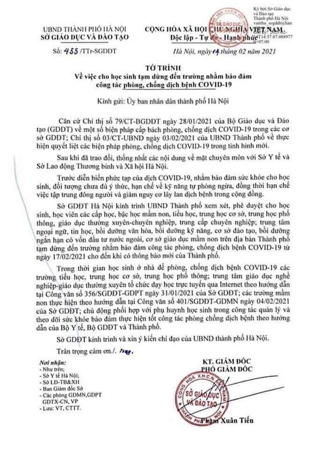 Sở GD&ĐT Hà Nội đề xuất cho học sinh tiếp tục nghỉ học để phòng chống dịch COVID-19 - ảnh 1