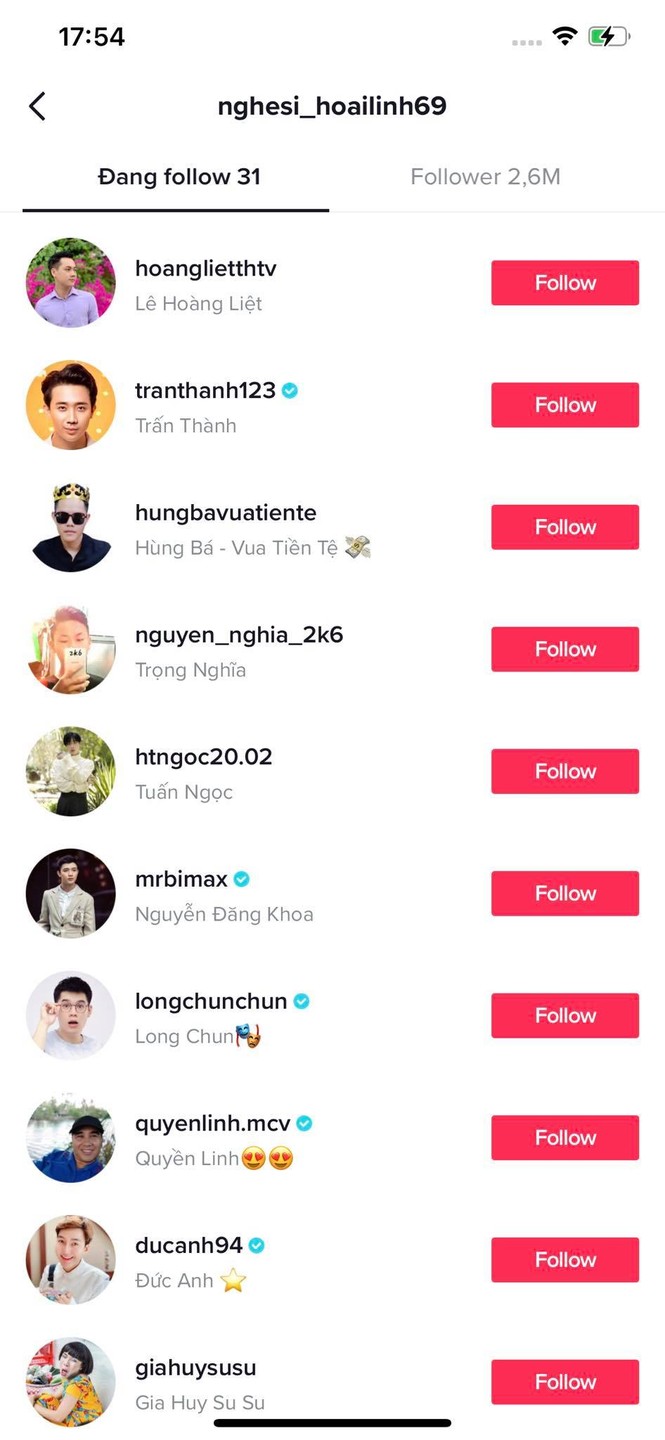 31 tài khoản Tiktok đầu tiên được nghệ sĩ Hoài Linh theo dõi - ảnh 3