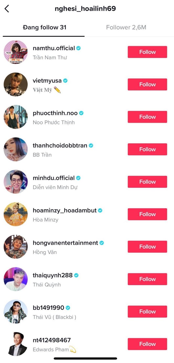 31 tài khoản Tiktok đầu tiên được nghệ sĩ Hoài Linh theo dõi - ảnh 4