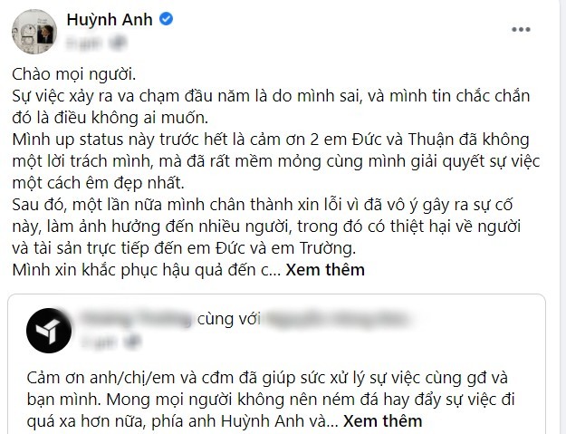 Huỳnh Anh chính thức lên tiếng xin lỗi sau khi bị tố vô trách nhiệm vì gây tai nạn giao thông - ảnh 1
