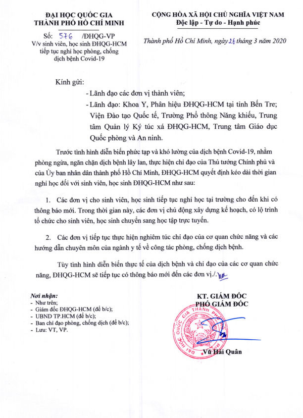 ĐHQG TPHCM tiếp tục cho sinh viên nghỉ học, chưa hẹn ngày quay trở lại trường - ảnh 1