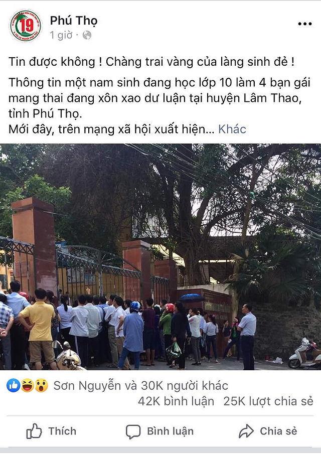 Sở Giáo dục Phú Thọ thông tin vụ nam sinh lớp 10 làm bốn bạn mang thai - ảnh 1