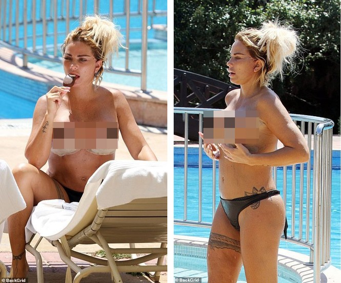Katie Price để ngực trần còn nguyên vết phẫu thuật đi bơi gây sốc - ảnh 2
