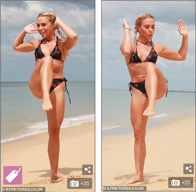 Sao truyền hình Anh Gabby Allen diện bikini bé xíu, tập cơ trên bãi biển - ảnh 11