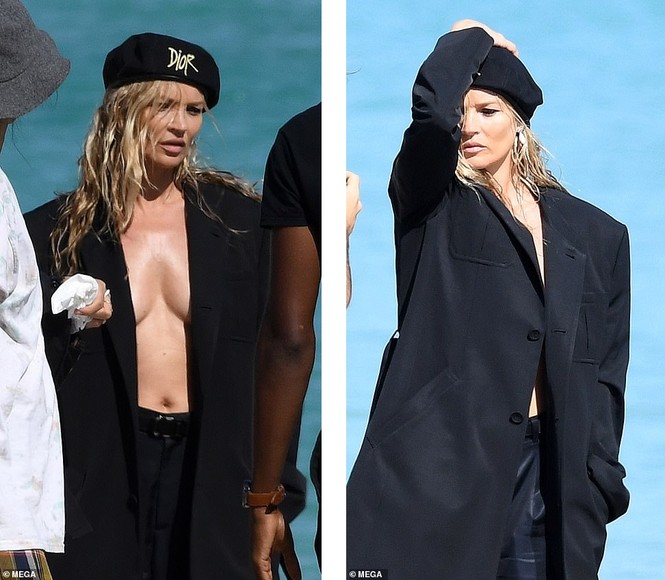 Kate Moss vô tư phơi ngực trần trong buổi chụp hình cho Dior - ảnh 1