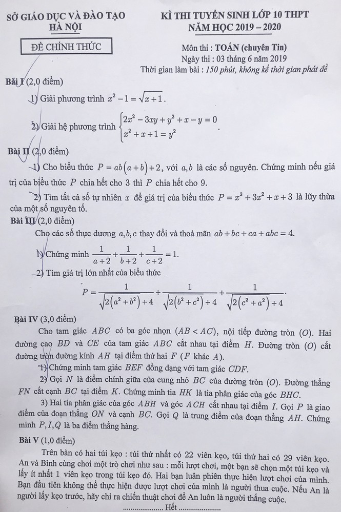 Tổng hợp đề thi lớp 10 chuyên ở Hà Nội: Toán, Văn