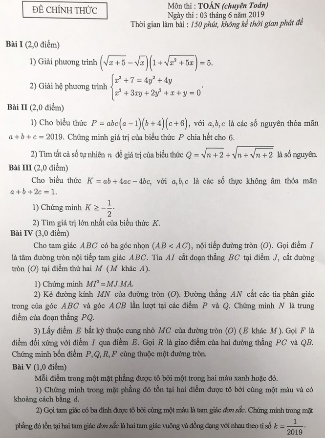 Tổng hợp đề thi lớp 10 chuyên ở Hà Nội: Toán, Văn