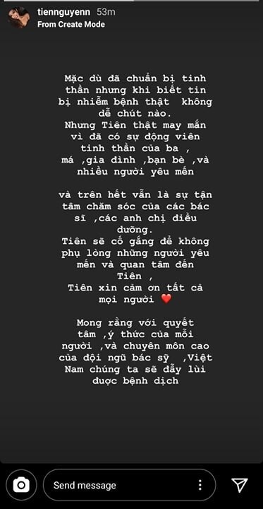 Tiên Nguyễn lần đầu lên tiếng sau khi nhiễm COVID-19: