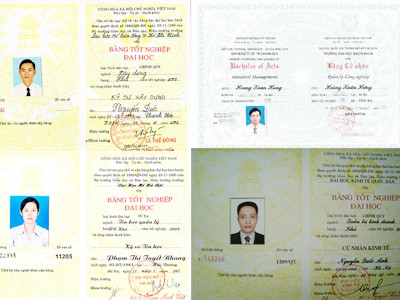 Một loạt bằng tốt nghiệp ĐH, tốt nghiệp THPT giả bị phát hiện trong năm 2008 Ảnh: Quang Phương
