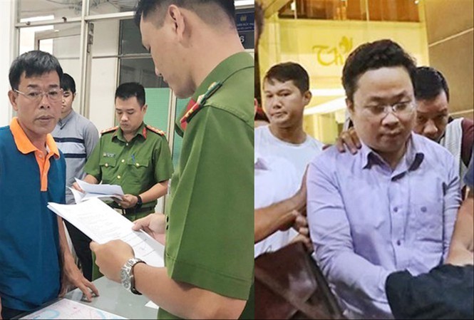 Cựu Phó Chánh án TAND quận 4 Nguyễn Hải Nam (trái) và cựu giảng viên Lâm Hoàng Tùng vào thời điểm khởi tố bị can. Ảnh: Thanh Huyền.