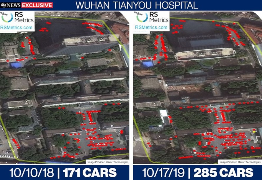 Ảnh vệ tinh cho thấy thay đổi về số lượng xe trong bãi đỗ của bệnh viện Tianyou ở Vũ Hán
