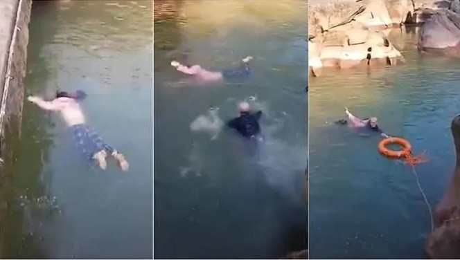 Hình ảnh nhà ngoại giao Anh cứu cô gái dưới sông