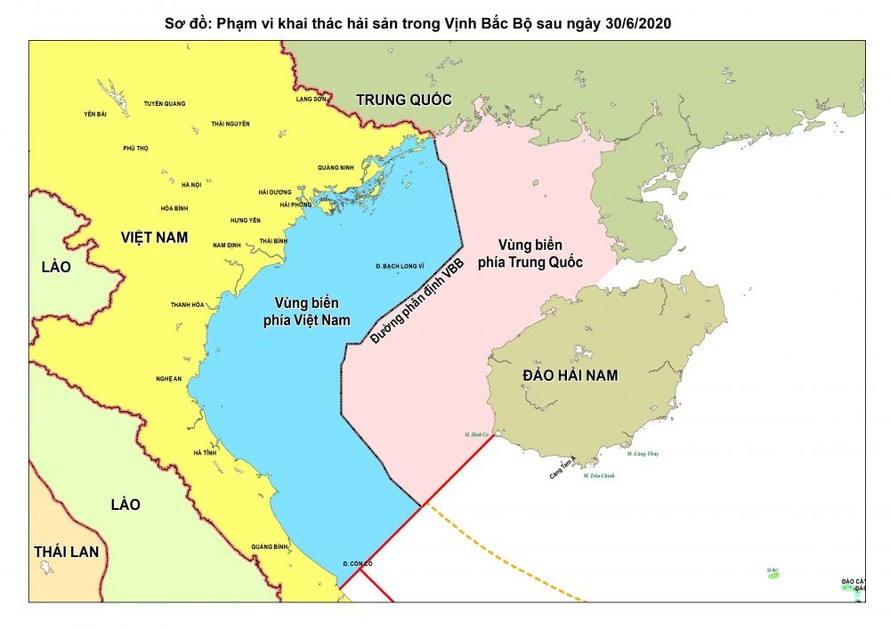 Khu vực Vịnh Bắc Bộ và đường phân định giữa Việt Nam và Trung Quốc. (Nguồn: Mofa)
