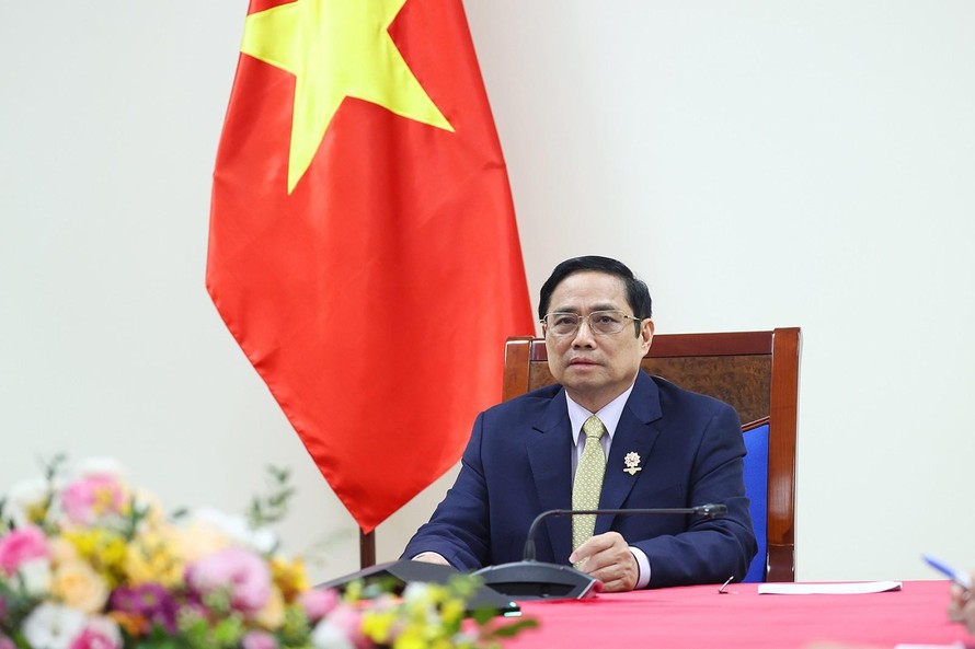 Thủ tướng Phạm Minh Chính tại cuộc điện đàm. (Ảnh: Mofa)