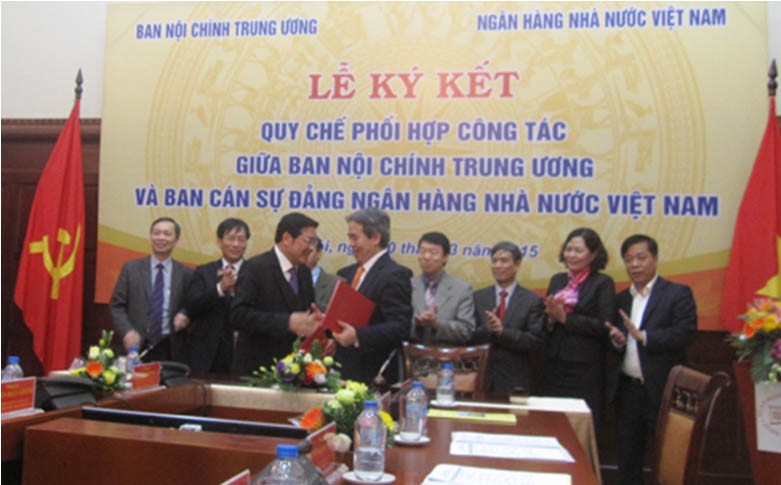 Lễ ký kết quy chế phối hợp giữa Ban Nội chính Trung ương và Ngân hàng Nhà nước.