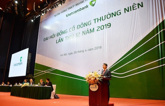 Chủ tịch HĐQT Vietcombank Nghiêm Xuân Thành phát biểu tại ĐHCĐ