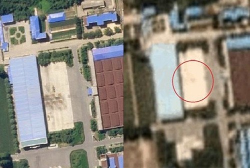Nhà máy lắp ráp ICBM tại Pyongsong hôm 17/8 (trái) và 5/9. Ảnh: Choson Ilbo.