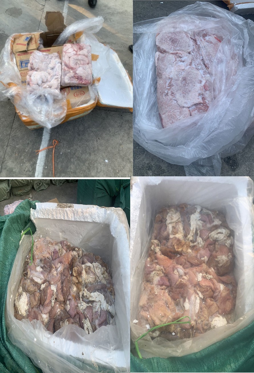 Số thịt lợn và nội tạng lợn đã bốc mùi hôi thối bị phát hiện 