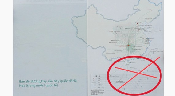 Tài liệu thông tin du lịch do Trung Quốc cung cấp có in "đường lưỡi bò" phi pháp