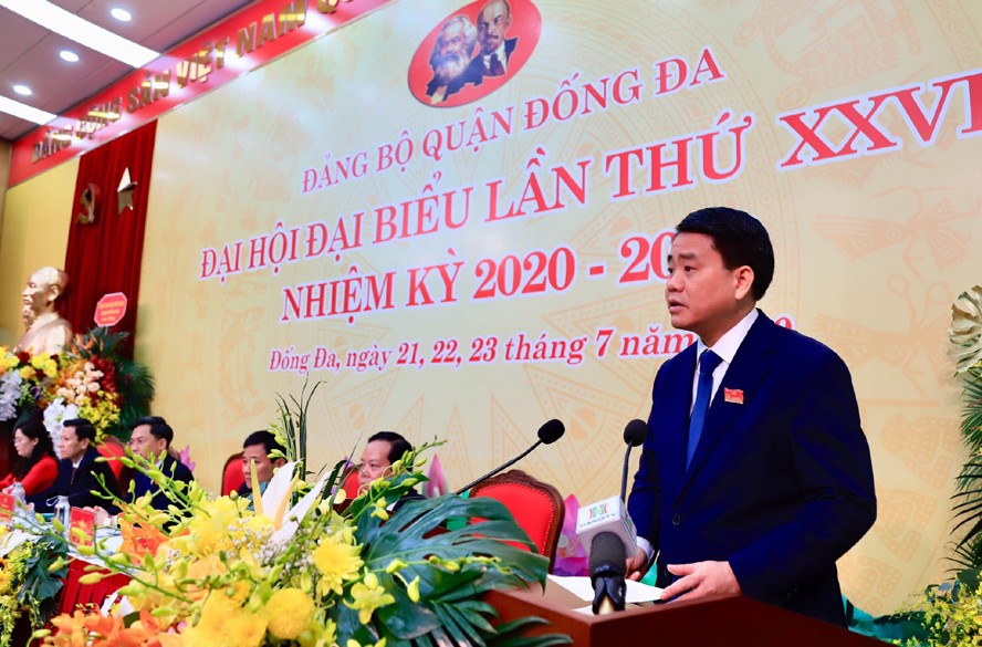 Chủ tịch UBND thành phố Hà Nội Nguyễn Đức Chung phát biểu tại Đại hội