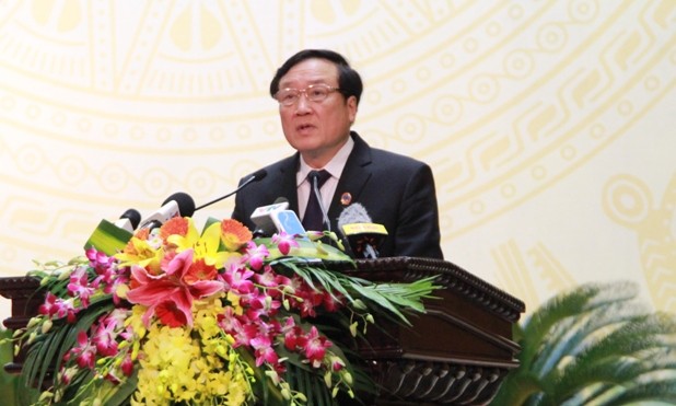 Chánh án Nguyễn Hòa Bình phát biểu tại hội nghị.