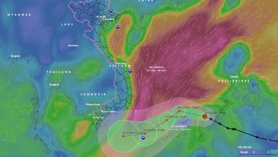 Dự báo đường đi và vùng ảnh hưởng của áp thấp nhiệt đới.