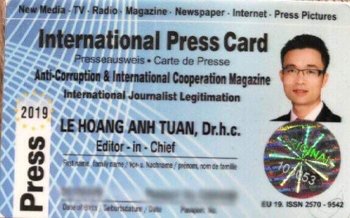 Thẻ Nhà báo quốc tế của ông Lê Hoàng Anh Tuấn