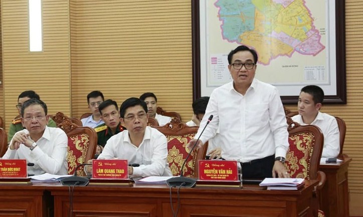 Bí thư Quận ủy Nam Từ Liêm Nguyễn Văn Hải phát biểu tại buổi làm việc