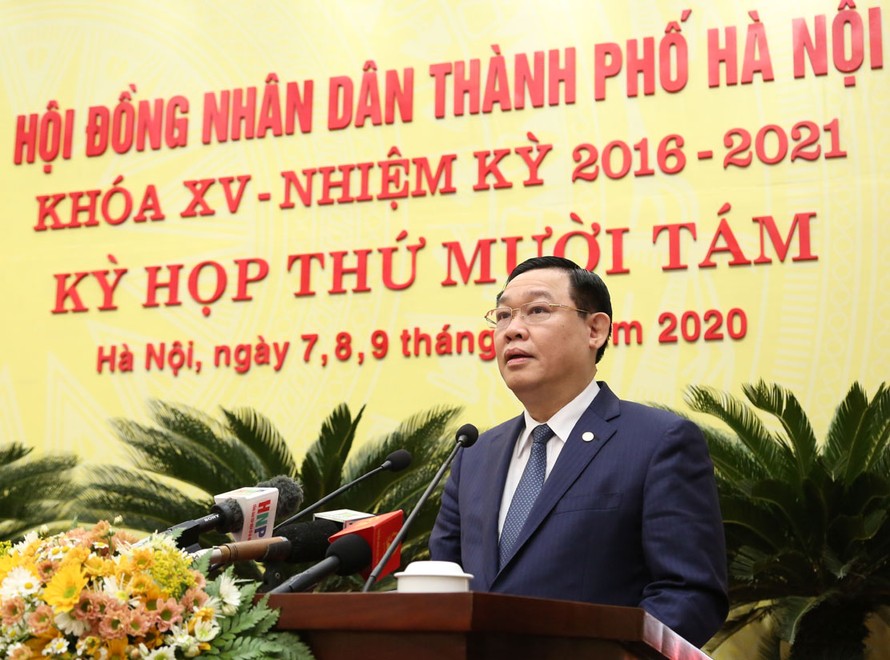 Bí thư Thành ủy Hà Nội Vương Đình Huệ phát biểu tại Kỳ họp