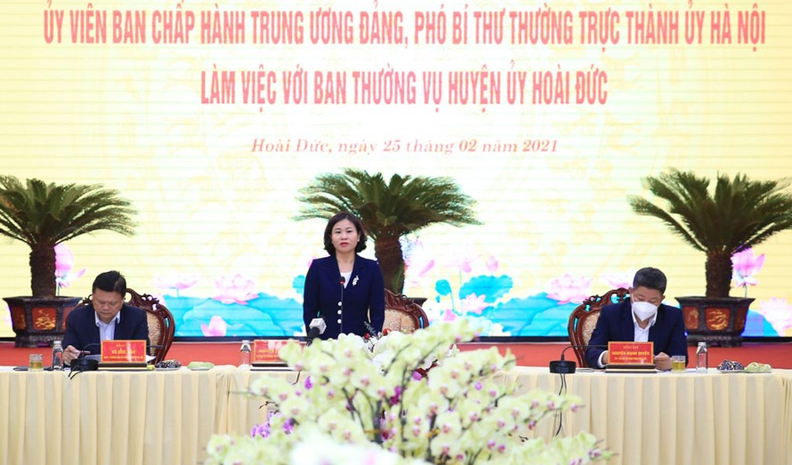 Phó Bí thư Thường trực Thành ủy Hà Nội Nguyễn Thị Tuyến phát biểu tại buổi làm việc