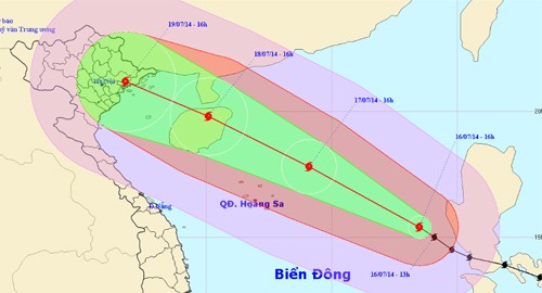 Theo dự báo, ngày 18-19/7, bão sẽ ảnh hưởng trực tiếp đến vùng biển Vịnh Bắc Bộ và các tỉnh Bắc Bộ