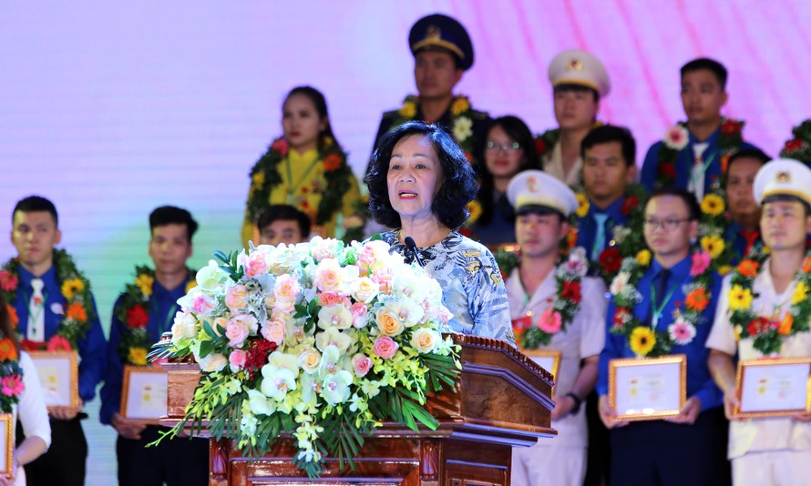 Bà Trương Thị Mai - Ủy viên Bộ Chính trị, Bí thư Trung ương Đảng, Trưởng ban Dân vận Trung ương phát biểu