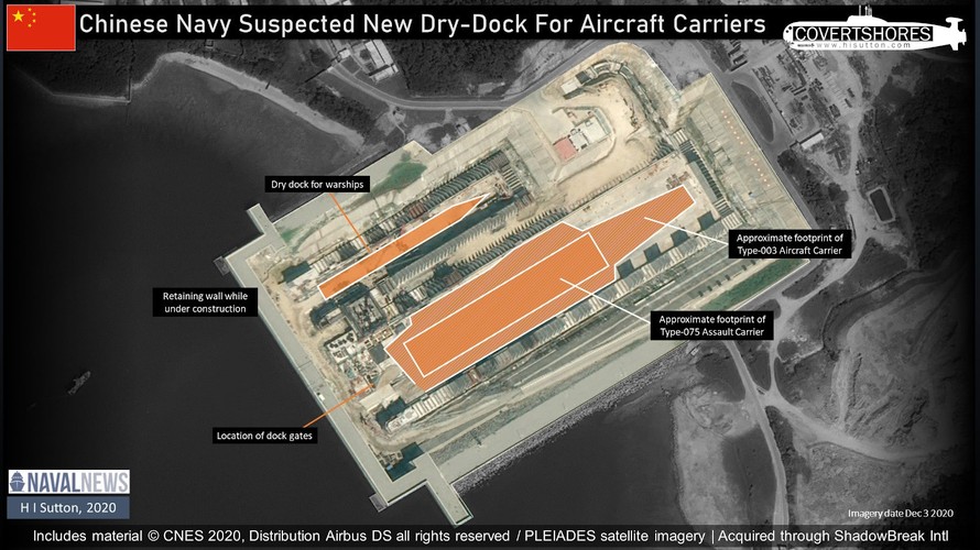 Các hình ảnh vệ tinh mới cho thấy tiến độ xây dựng một ụ tàu mới trên đảo Hải Nam