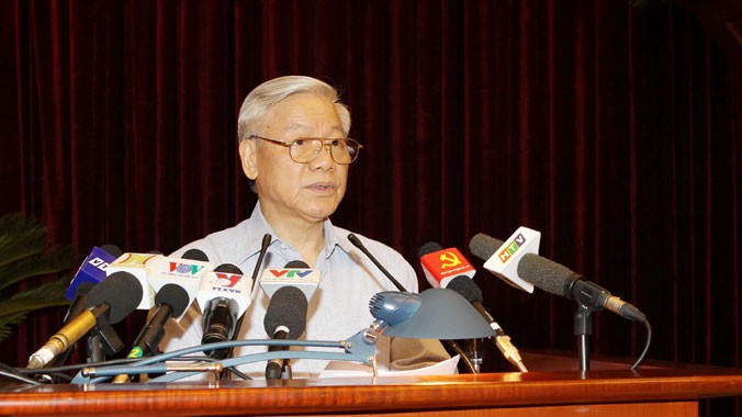 Tổng Bí thư Nguyễn Phú Trọng, Trưởng ban Chỉ đạo Trung ương về phòng, chống tham nhũng phát biểu tại hội nghị. Ảnh: Trí Dũng