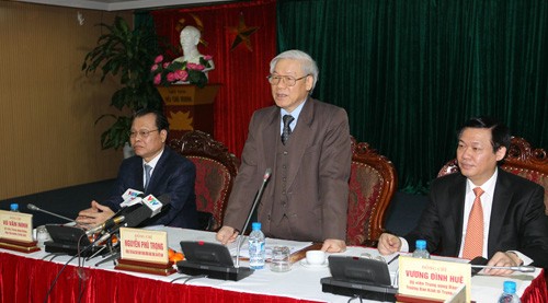  Tổng bí thư Nguyễn Phú Trọng phát biểu tại buổi làm việc. Ảnh: TTXVN.