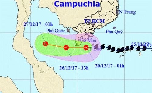 Bão Tembin đã suy yếu thành áp thấp nhiệt đới. Ảnh: NCHMF.