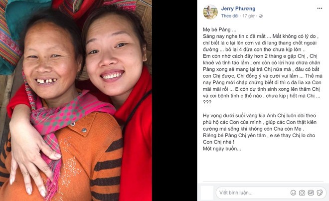 Dòng chia sẻ đau buồn của chị Phương về cái chết đột ngột mẹ bé Pàng. Ảnh chụp màn hình. 