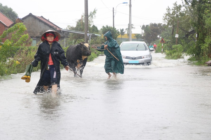 Nước lũ dâng cao, nhiều khu dân cư ở Phú Yên bị chia cắt