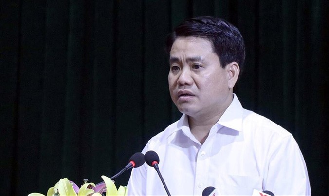Chủ tịch UBND thành phố Hà Nội Nguyễn Đức Chung phát biểu tại buổi công bố dự thảo kết luận thanh tra. Ảnh: Tú Dũng.