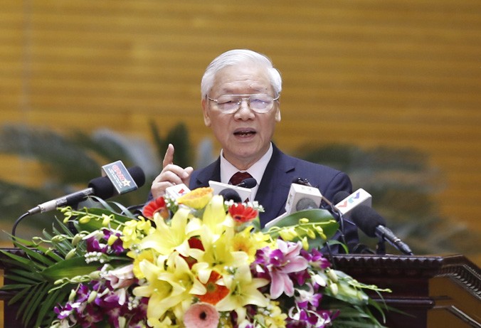 Tổng Bí thư Nguyễn Phú Trọng phát biểu tại Hội nghị ngành xây dựng Đảng.