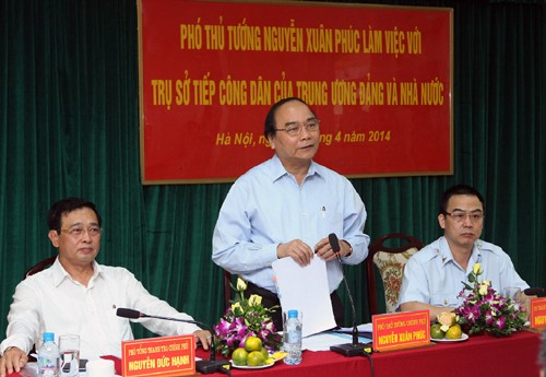 Phó Thủ tướng Nguyễn Xuân Phúc phát biểu trong buổi làm việc tại Trụ sở tiếp công dân của Trung ương Đảng và Nhà nước. Ảnh: TTXVN 