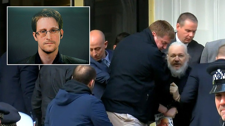 Edward Snowden (ảnh nhỏ) và ghi nhận tại hiện trường vụ bắt giữ Julian Assange