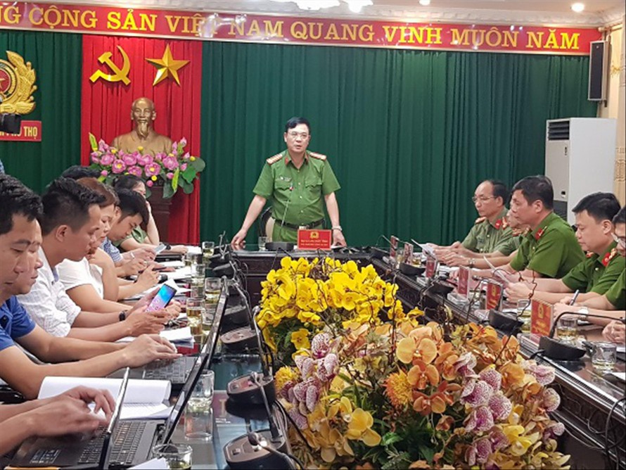 Công an tỉnh Phú Thọ cung cấp thông tin vụ việc cho báo chí. Ảnh: Bình Minh 