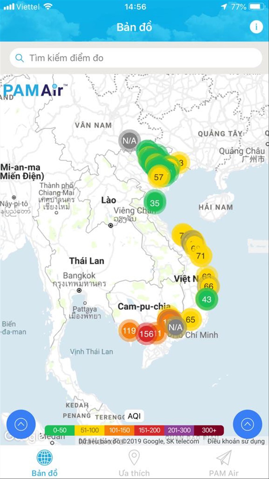  Theo hệ thống quan trắc PAMAir, ngày hôm qua, các tỉnh miền Nam không khí ô nhiễm hơn hẳn miền Bắc